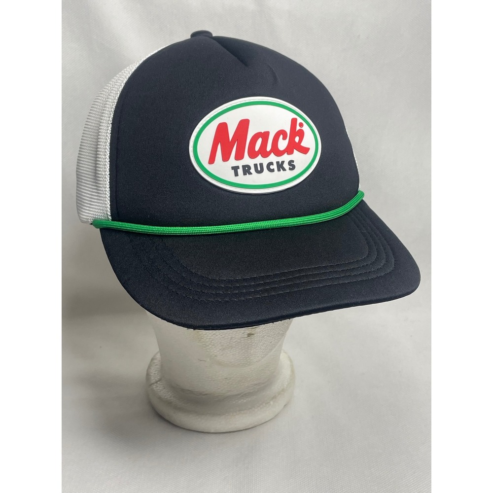 Mack Trucks Rubber Patch Trucker Cap Mesh Adjustable SnapBack White Black Hat